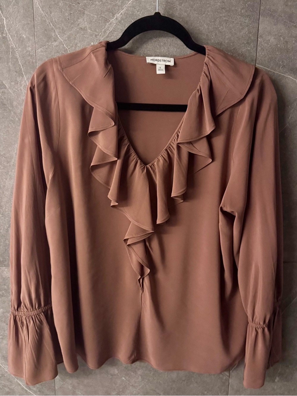 Nordstrom Brown Ruffle V-Neck Blouse
